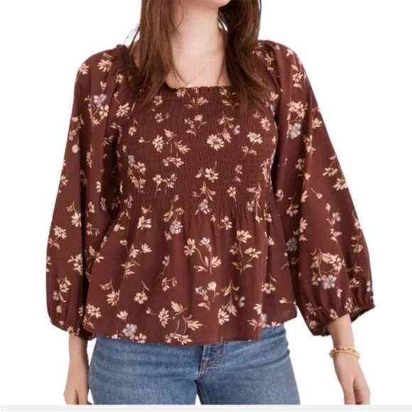 Madewell Tops - Madewell Lucie Smocked Square Neck Peplum Floral Blouse Size 2 NWT